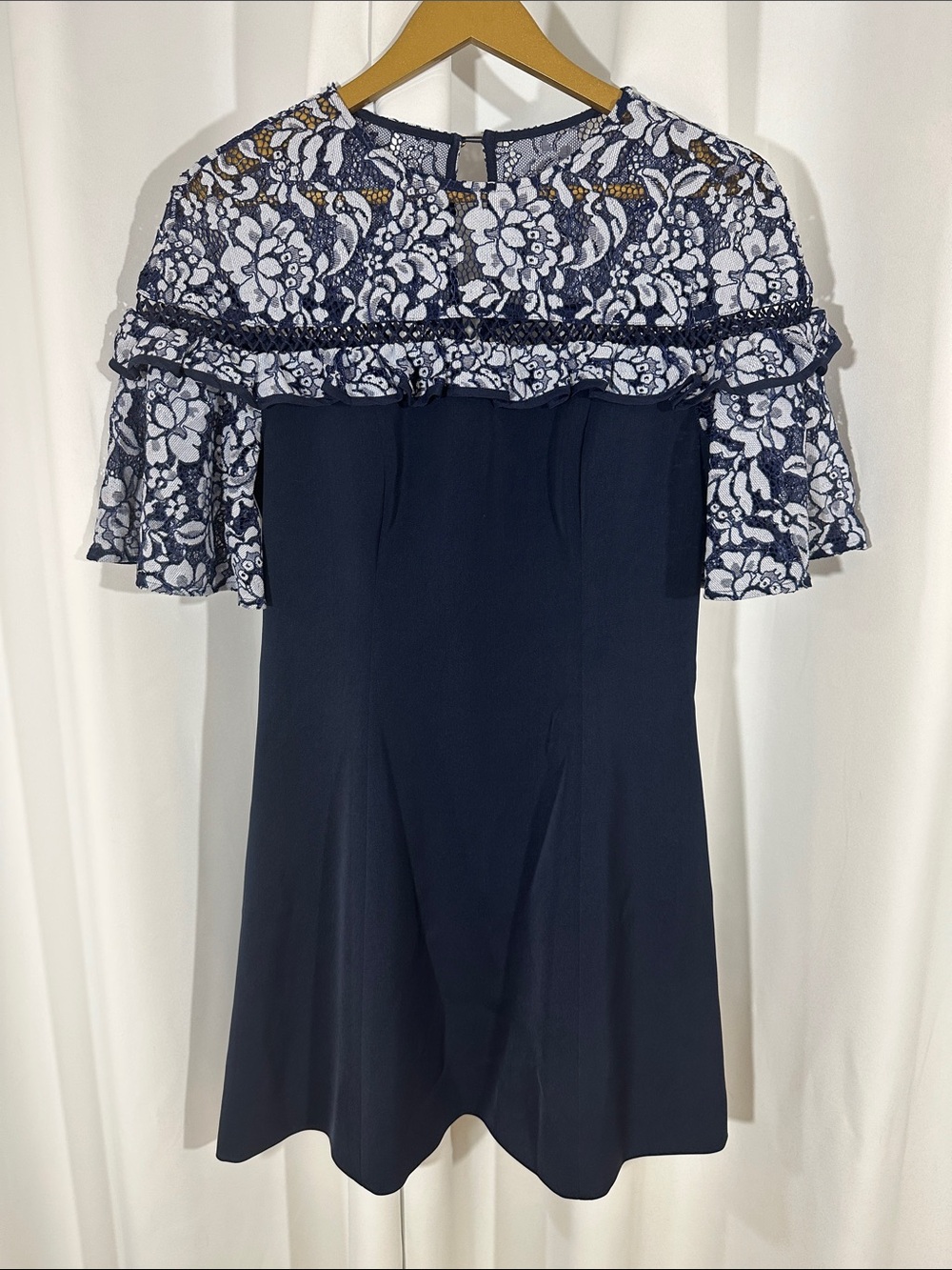 Keepsake Navy Lace Ruffle Dress Size M Cocktail Party Fit & Flare Mini Dress